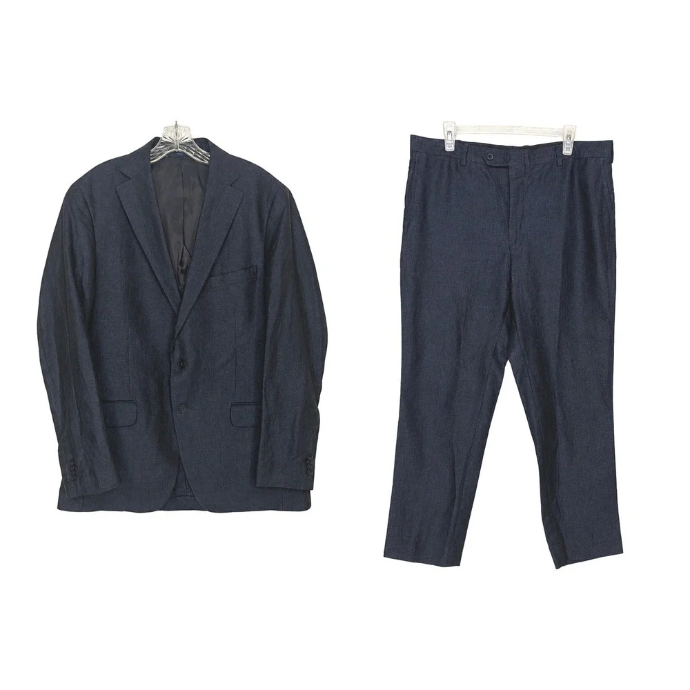 Haspel Men's Navy Linen Two Piece Suit Blazer Trousers Classic Summer Tailoring